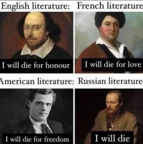 Western literature in 4 sentences - meme