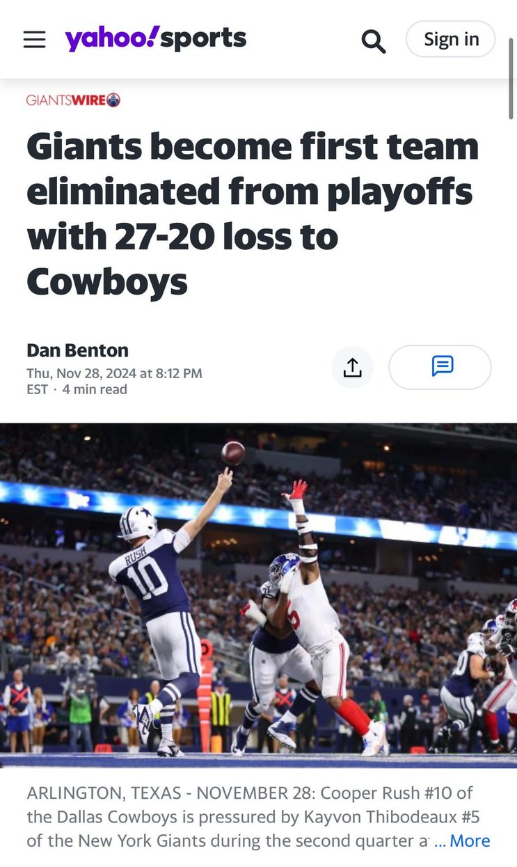Giants become first team eliminated from playoffs - meme