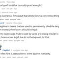Laser guns are OK. Laser pointer? CRIME AGAINST HUMANITY!!!