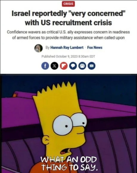 Israel very concerned with US recruitment crisis - meme