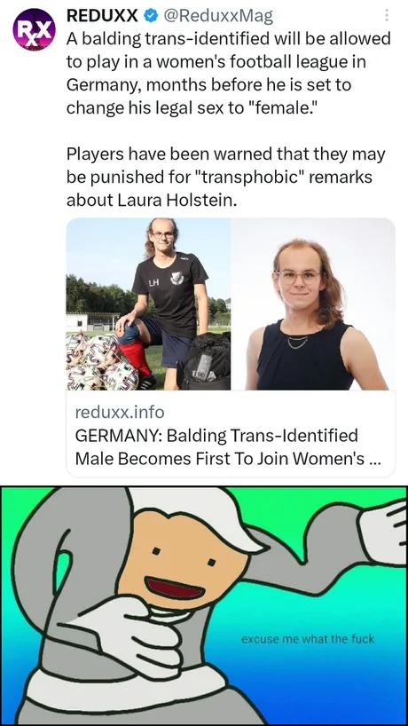 Trans male will be playing soccer in the female league - meme