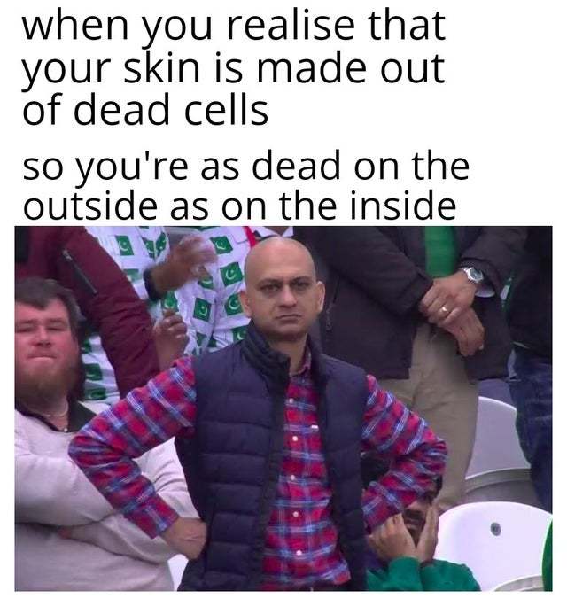 When you realise that your skin is made out of dead cells - meme