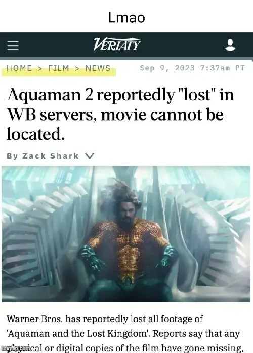 Aquaman 2 lost in WB servers - meme
