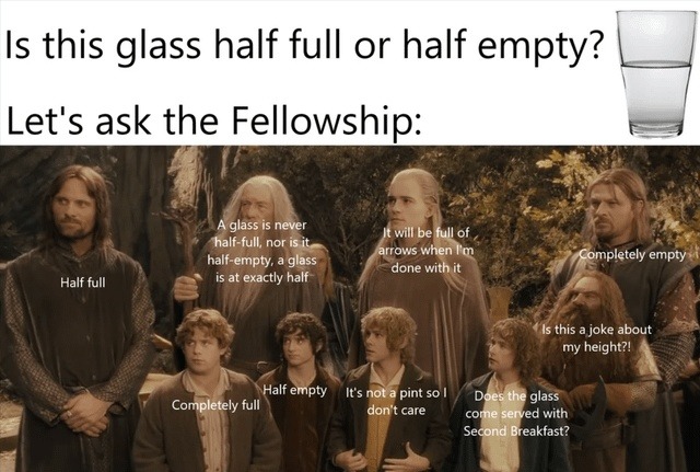 The Fellowship argues over a glass like it's the One Ring - meme
