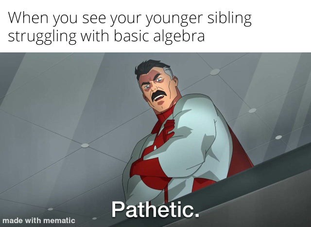 When you see your younger sibling struggling with basic algebra - meme