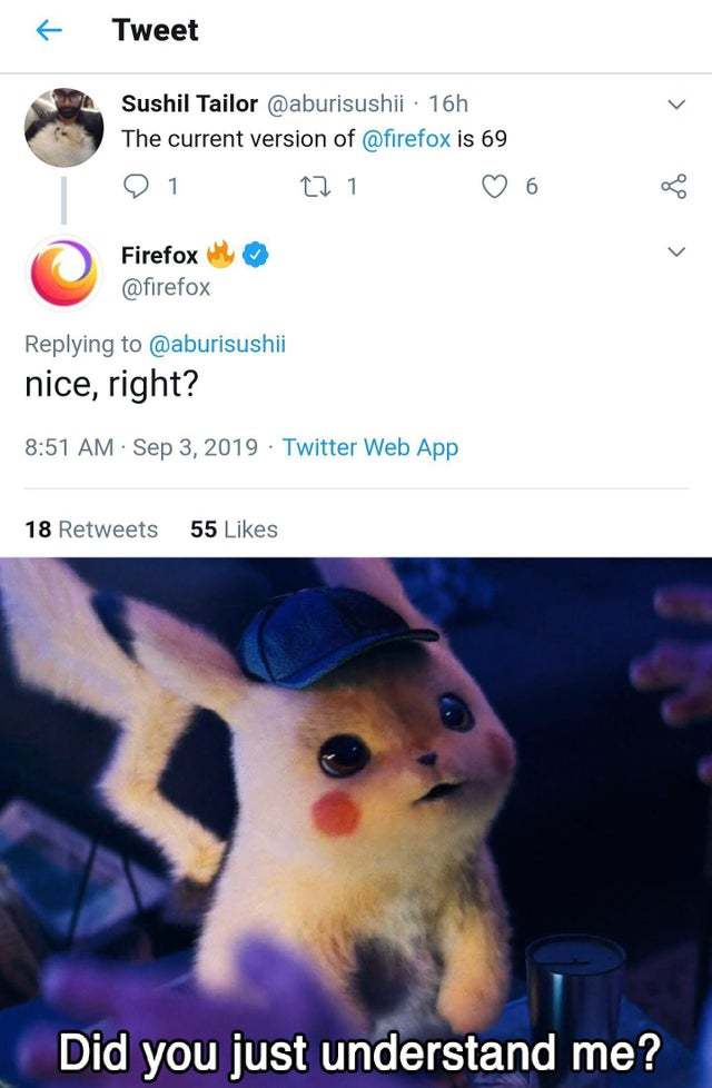 The current version of Firefox is 69 - meme