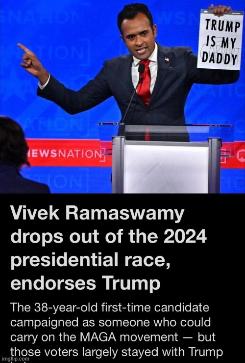 Vivek Ramaswamy drops of the 2024 presidentialrace - meme
