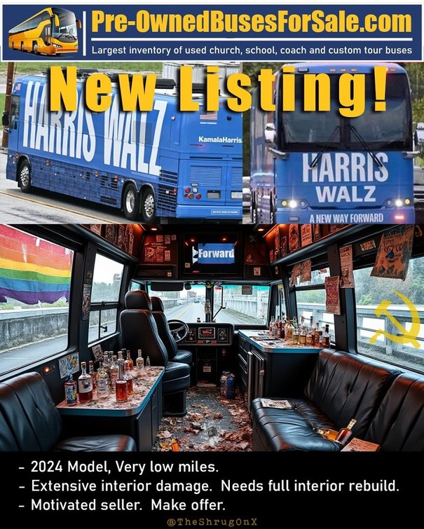 Pre-owned campaign bus for sale - meme