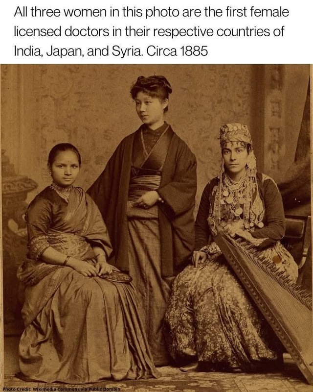 First female licensed doctors of India, Japan and Syria in 1885 - meme