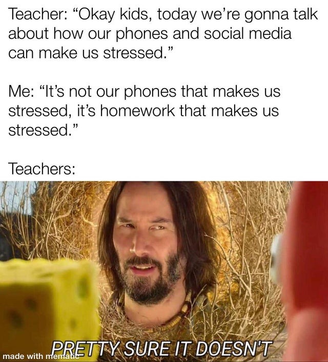 Homework makes us stressed - meme