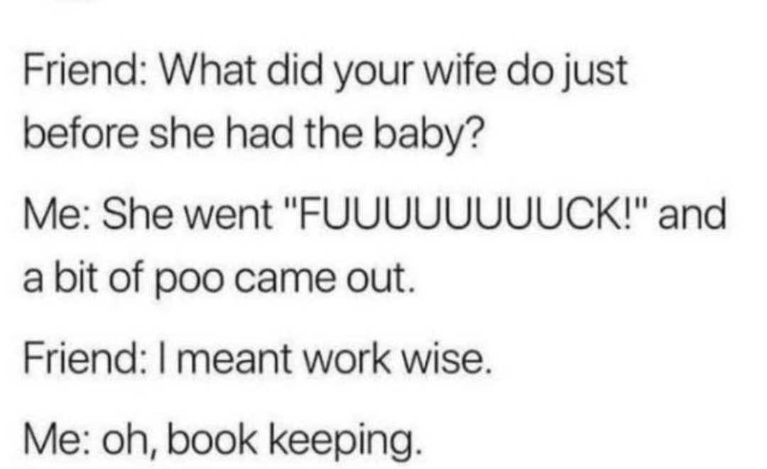 she screamed, pooped, then did bookkeeping - meme