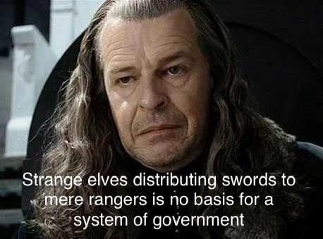 Elves handing out swords is not governance - meme