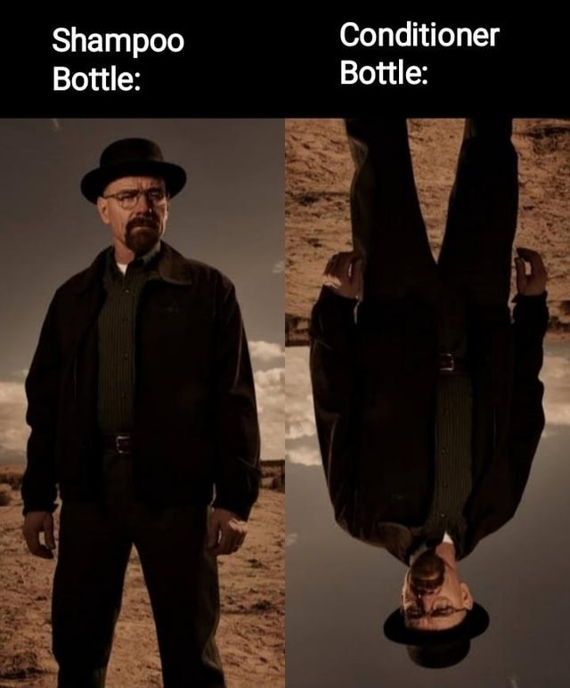 Shampoo vs. conditioner bottles: the eternal mismatch - meme
