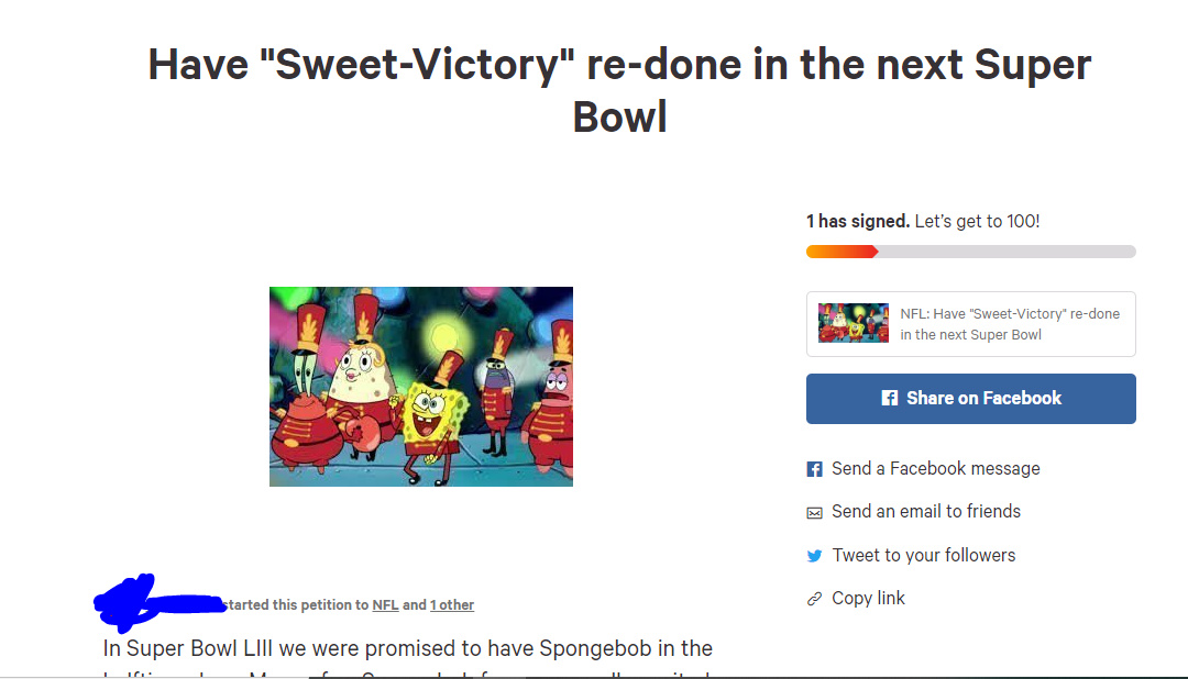 Sign Up: https://www.change.org/p/nfl-have-sweet-victory-re-done-in-the-next-super-bowl - meme
