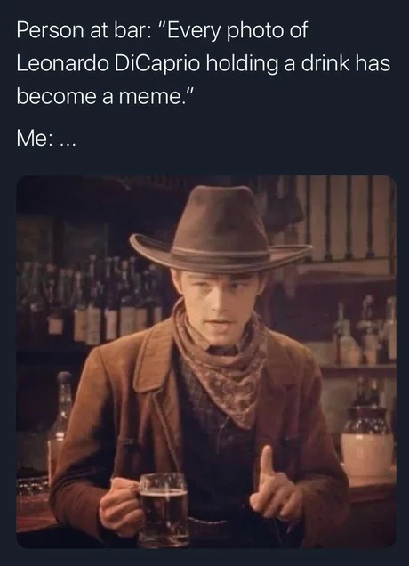 Every photo of Leonardo DiCaprio holding a drink has become a meme