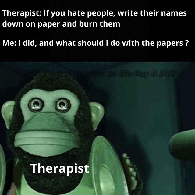 Burned the names, now what? Therapist lookin concerned - meme