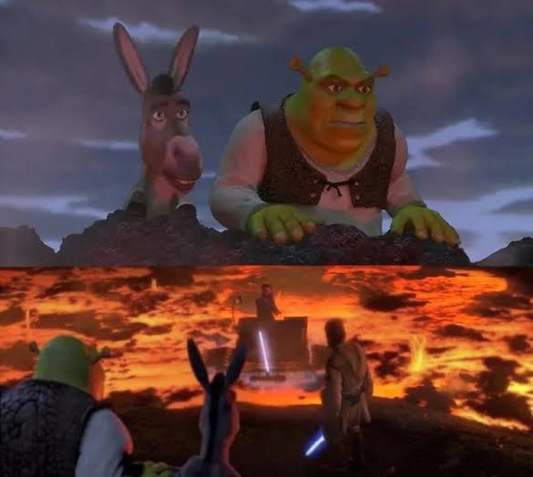 Shrek y Burro no intervienen porque los dioses no deben intervenir en los problemas de los mortales - meme