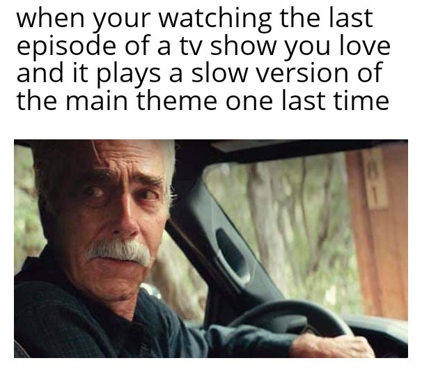 When you are watching the last episode of a TV show and it plays a slow version of the main theme for the last time - meme