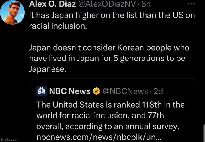Racial inclusion in United States and in Japan - meme