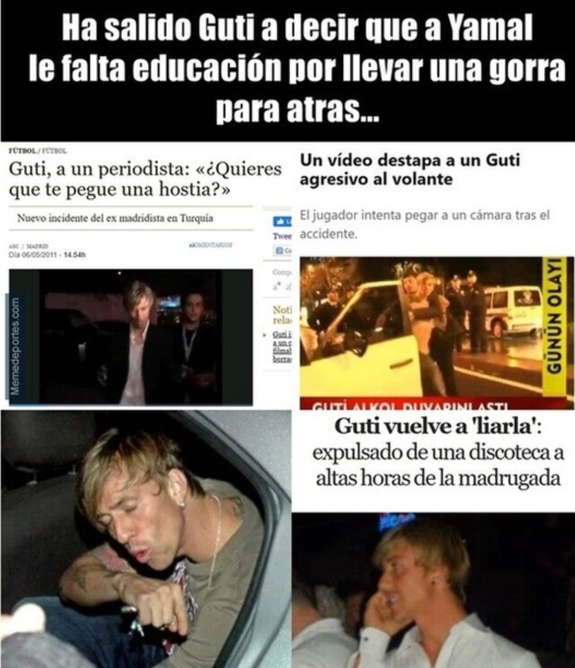 Guti diciendo que Yamal no tiene educación mientras amenaza a un cámara - meme