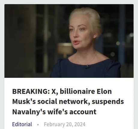 Elon suspends Nvalny's wife's X account - meme