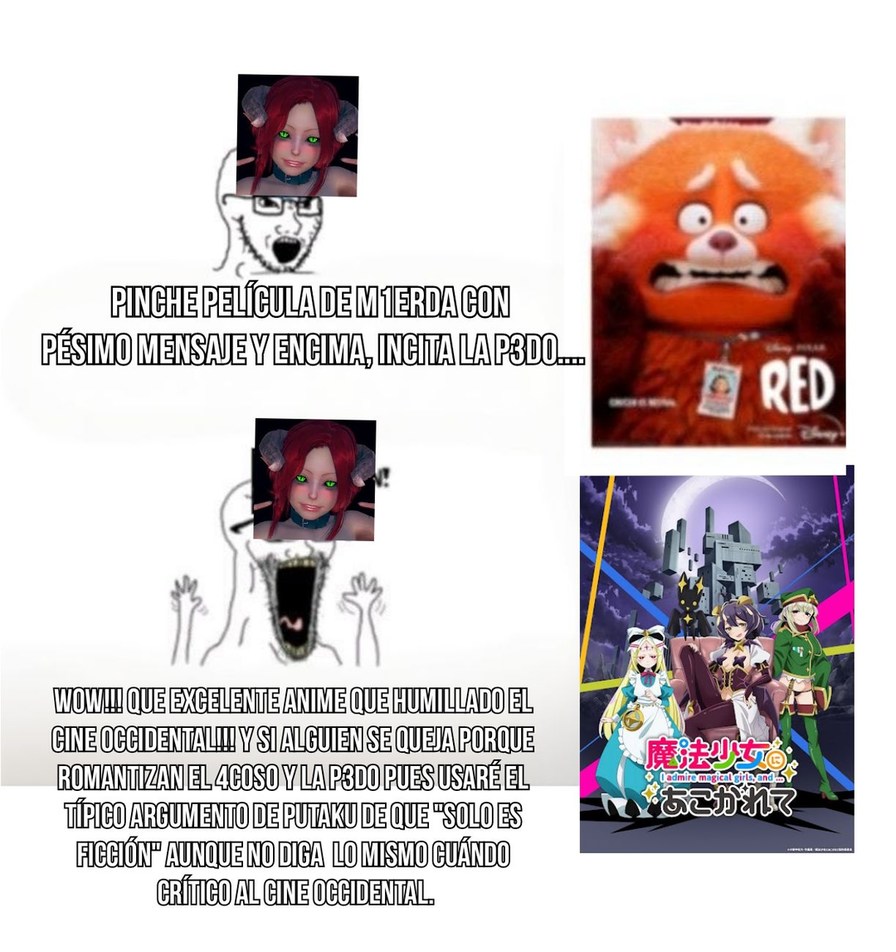 Miren, no estoy defendiendo Turning Red pero...con que derecho lo dice el que defiende el lolicon!? - meme