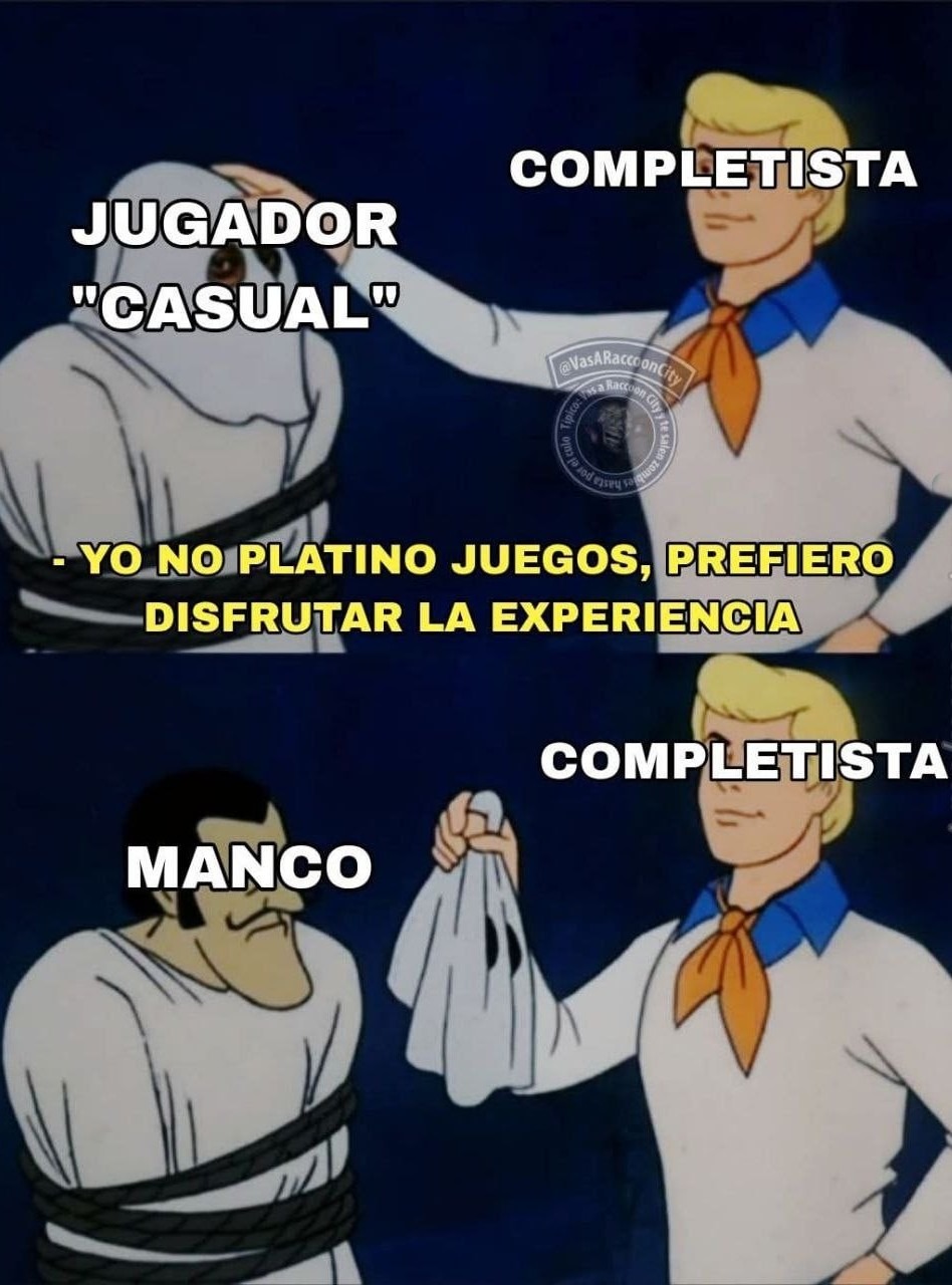 El manco diciendo que disfruta el juego sin platinar - meme
