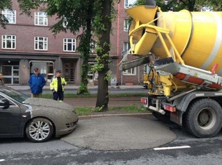 Is that a cement truck or a dump truck? It looks like it just took a dump. - meme