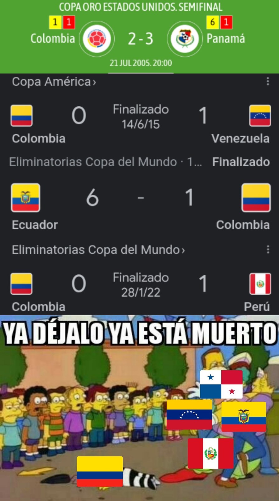 Ni Colombia es bueno en el futbol como sus vecinos - meme