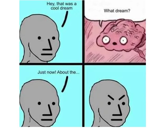When you forget a cool dream - meme