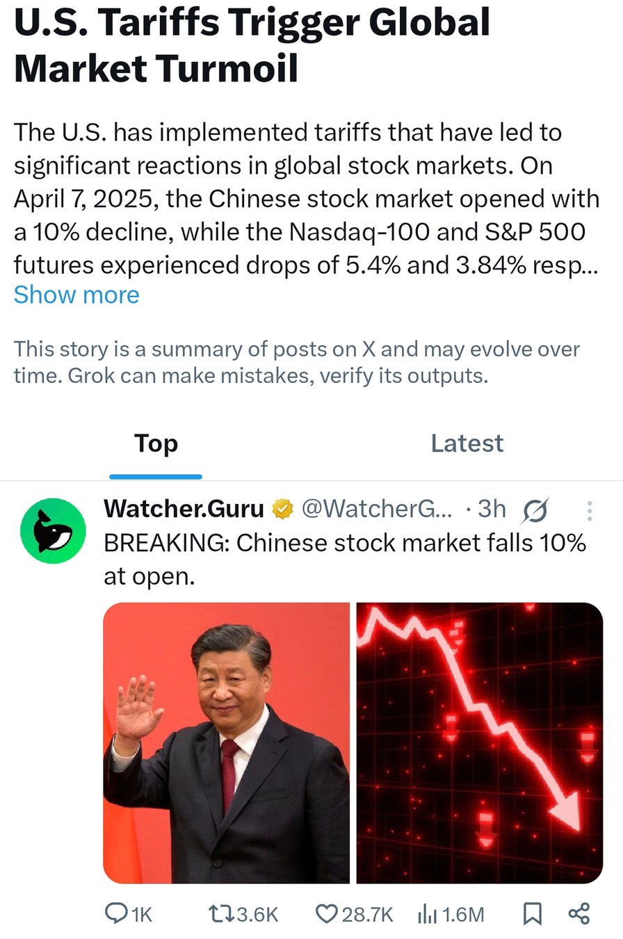US drops tariffs, markets drop faster - meme