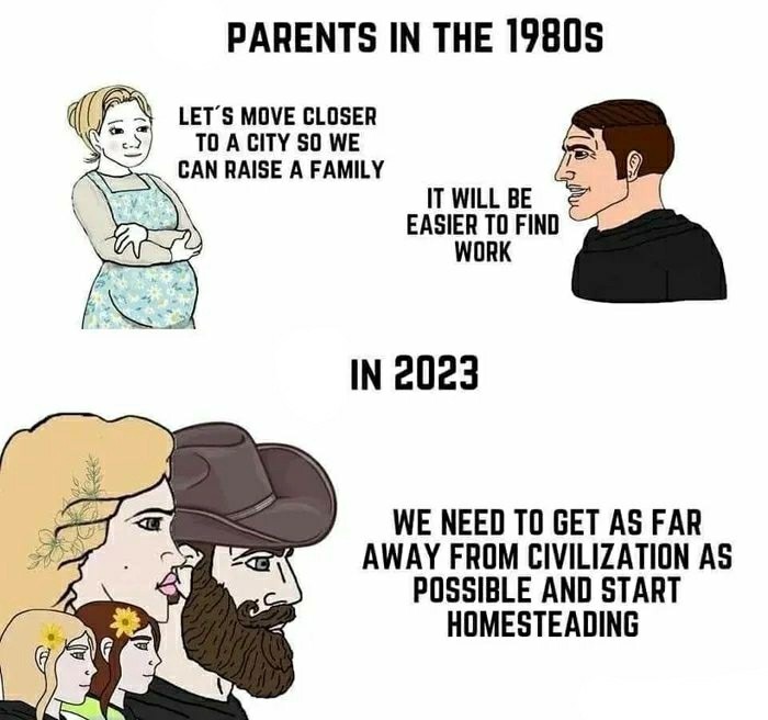 Parents in the 80's that were off grid were just hillbillies - meme