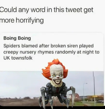 spiders broke the siren and now we all sleep with the lights on - meme