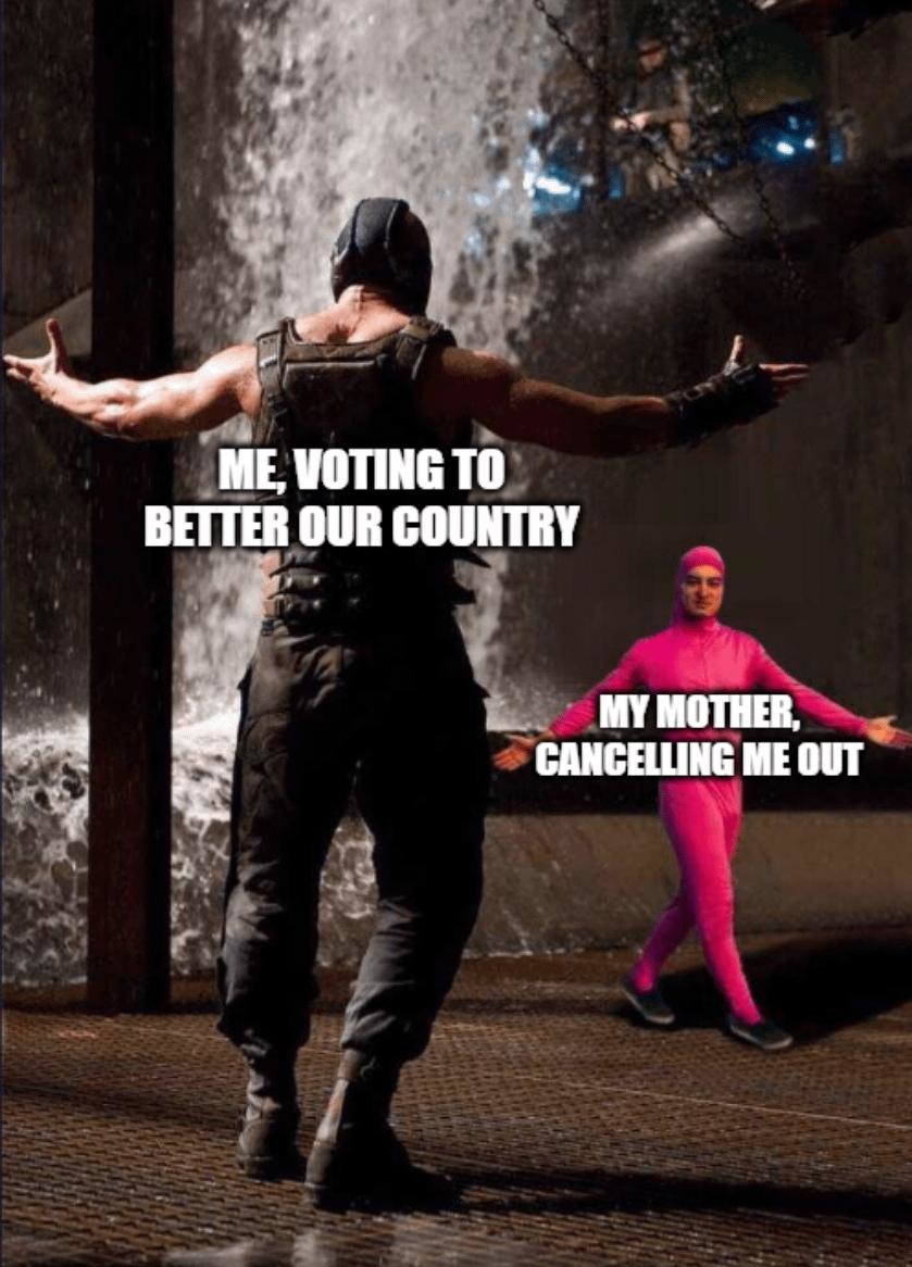Me voting for change, mom voting it away - meme