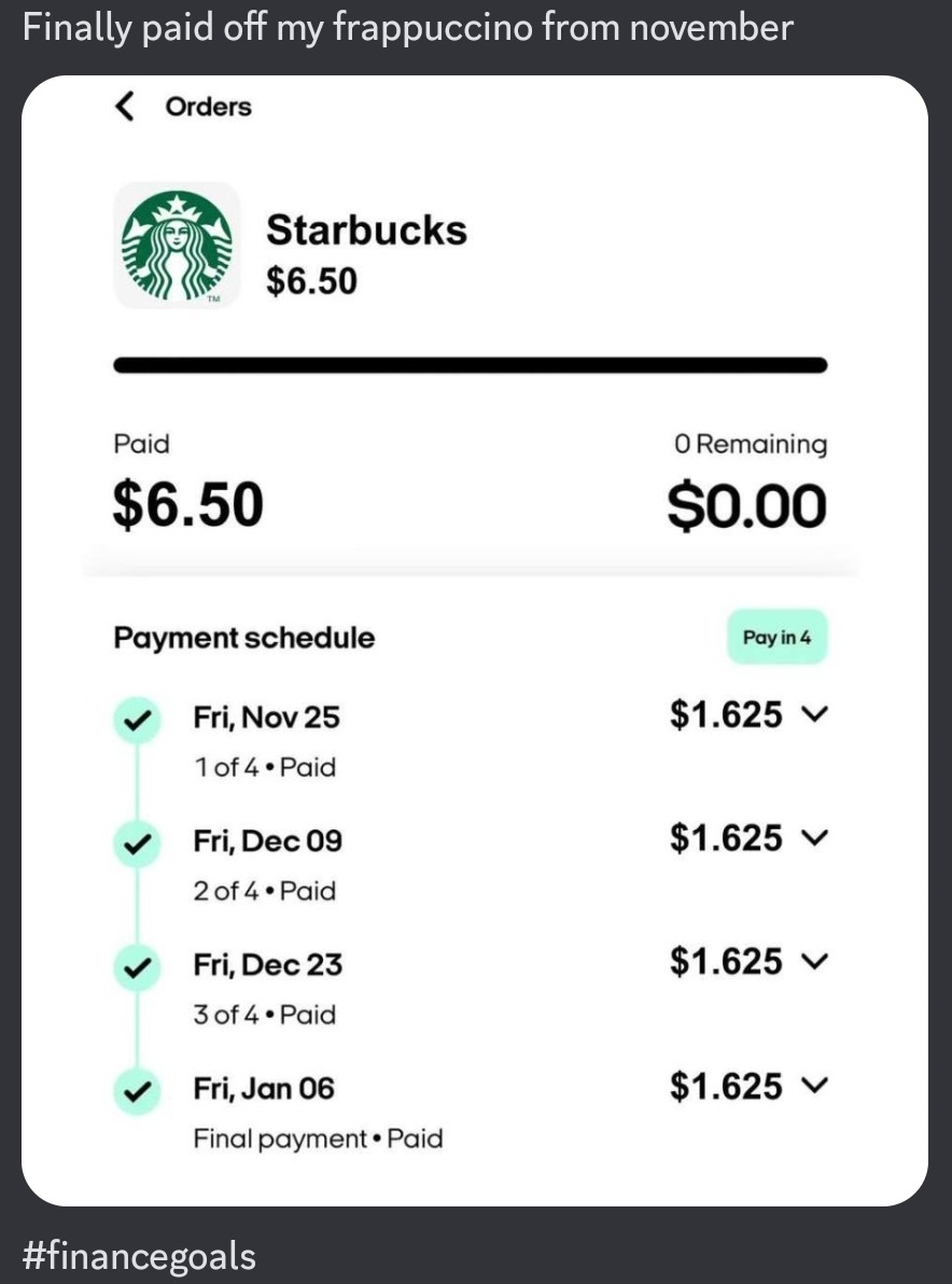 Finally paid this thing off, think I'll get a Frappuccino on my way into work on Monday to celebrate - meme