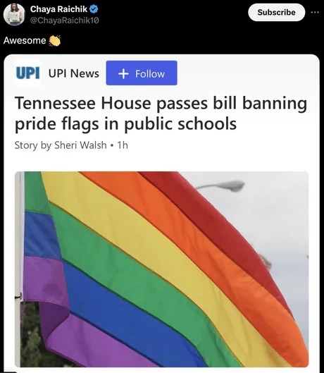 Tennessee House passes bill banning pride flags in public schools - meme