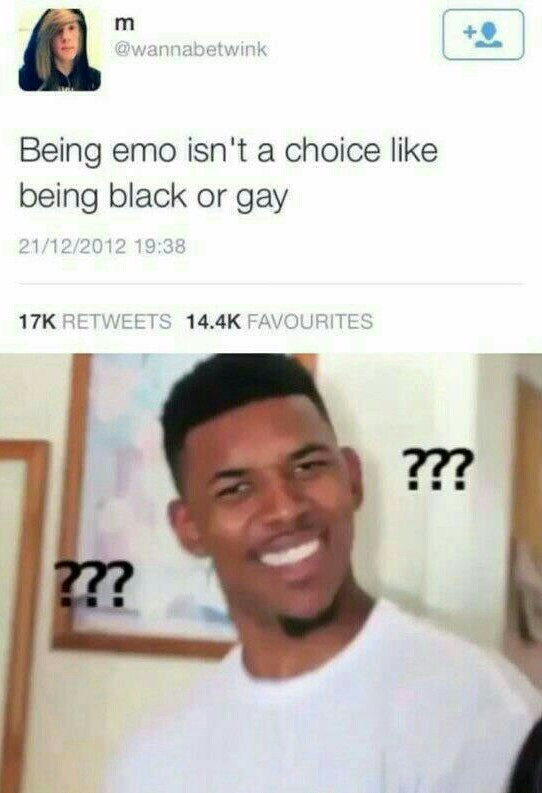 "être emo n'est pas un choix comme être noir ou gay" - meme