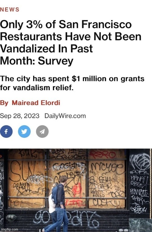 Only 3% of San Francisco restaurants have not been vandalized in past month - meme
