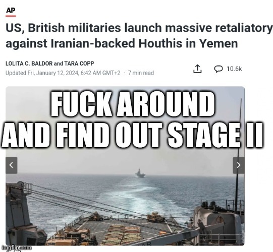 Stage III is where Iran steal some more boats - meme