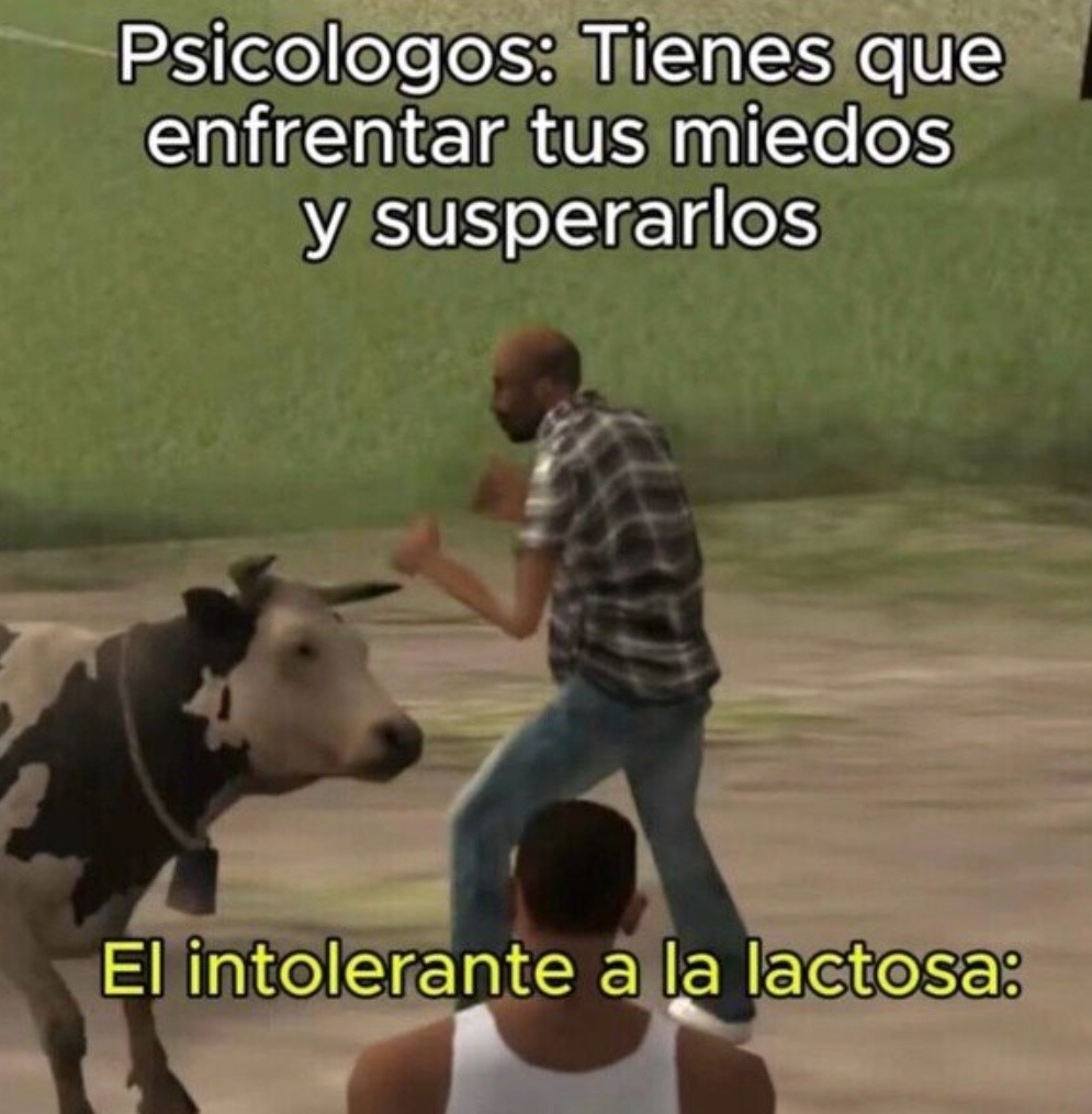 El intolerante a la lactosa enfrentando sus miedos - meme