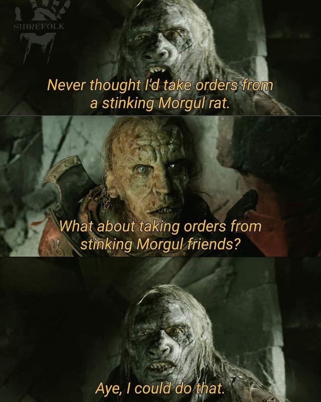 Taking orders from Morgul rats? Nah. Morgul friends? Say less - meme