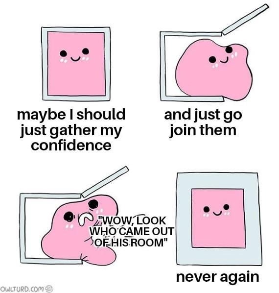 When you gather courage to socialize and instantly regret it - meme