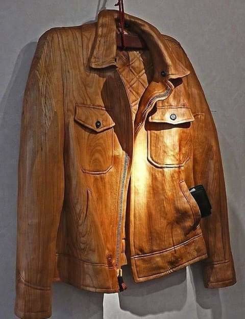 Leather jacket carved out of wood... - meme