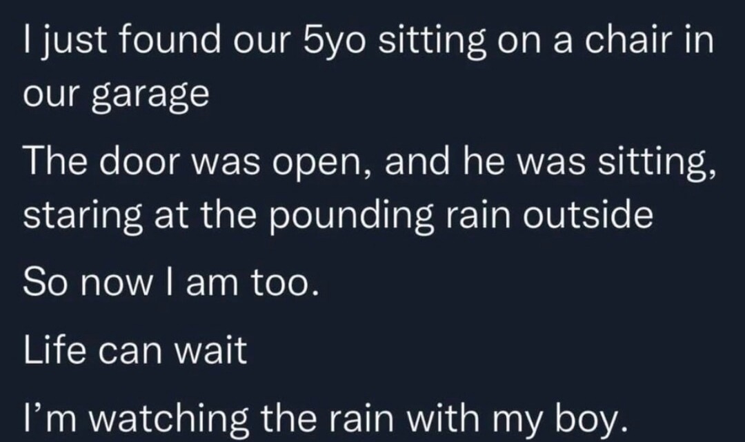 Found him vibing in the garage watching rain. Guess I'm joining - meme