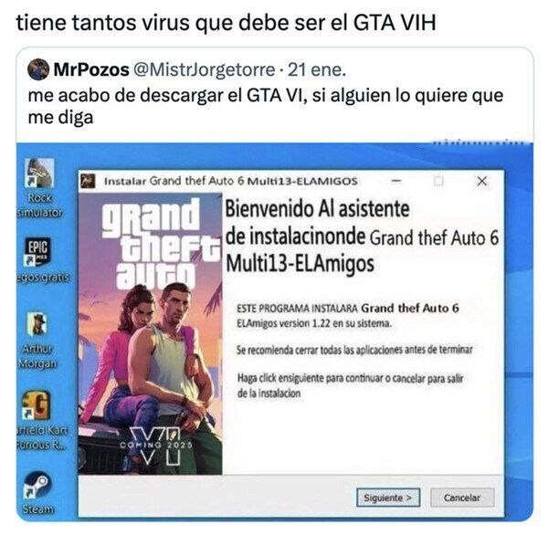 Me bajé el GTA VI pero creo que me dio VIH - meme