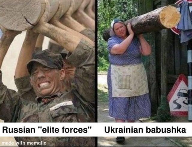 Russian Elite forces vs Ukrainian babushka - meme