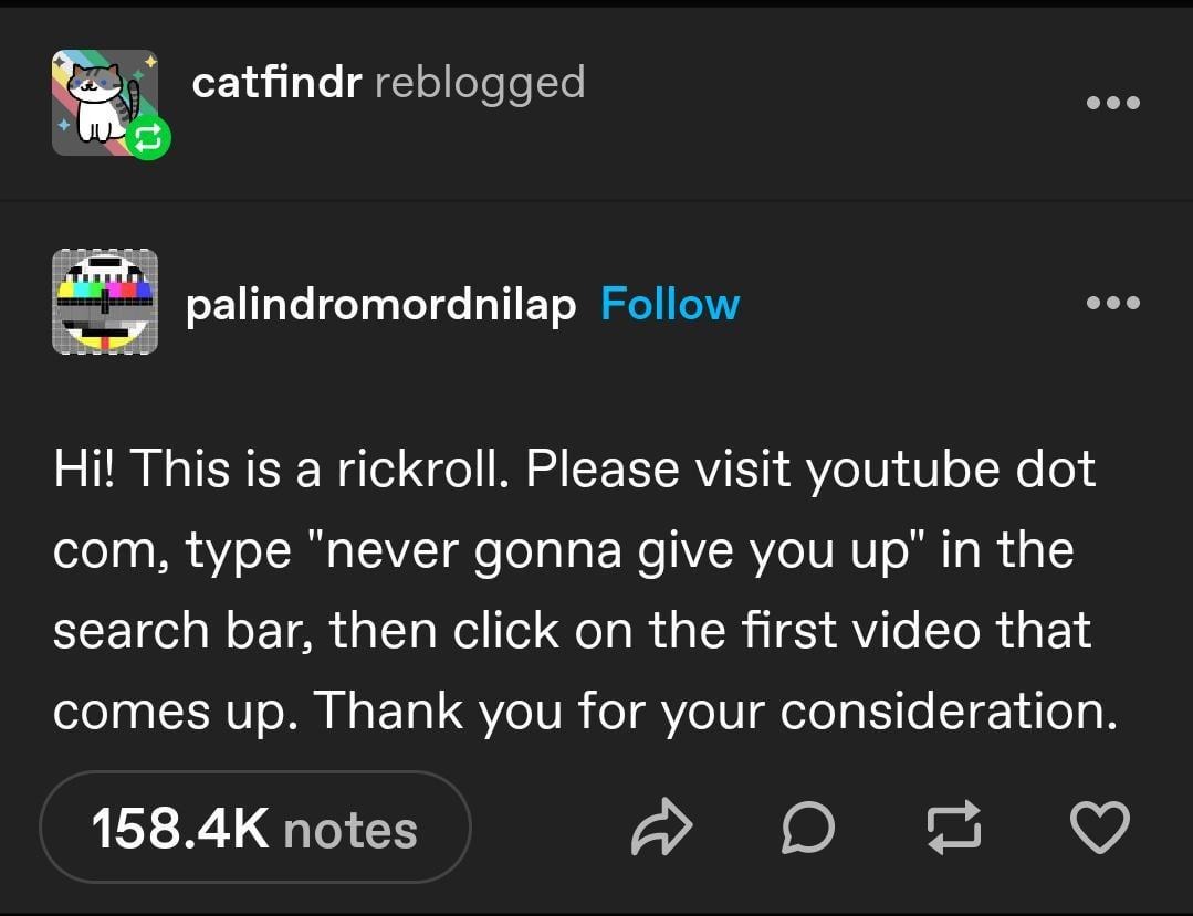 This is a rickroll in plain text. Pure evil - meme