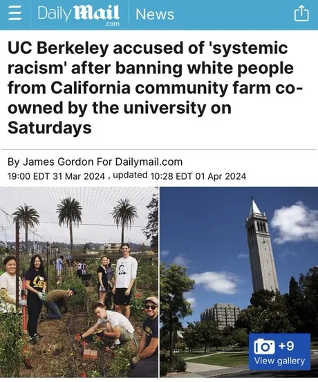 Systemic racism after banning white people from California community farm - meme