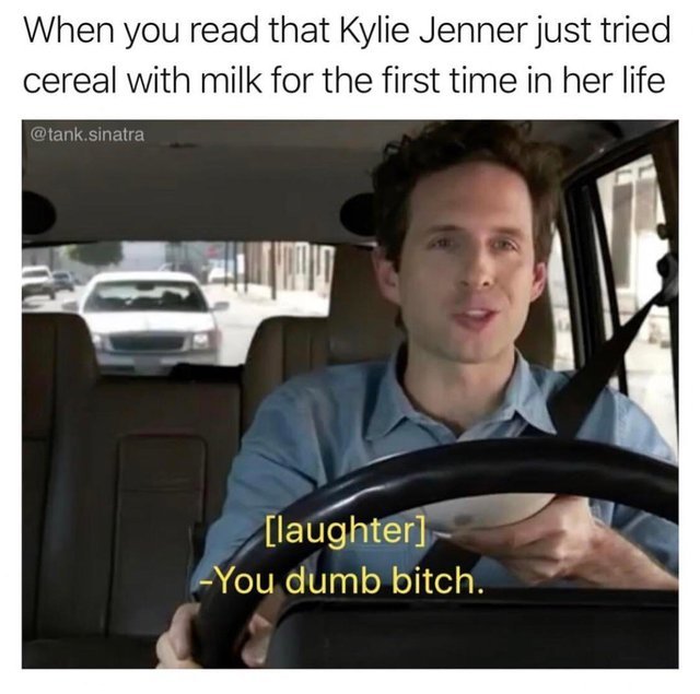 When you read that Kylie Jenner tried cereal with milk for the first time in her life - meme