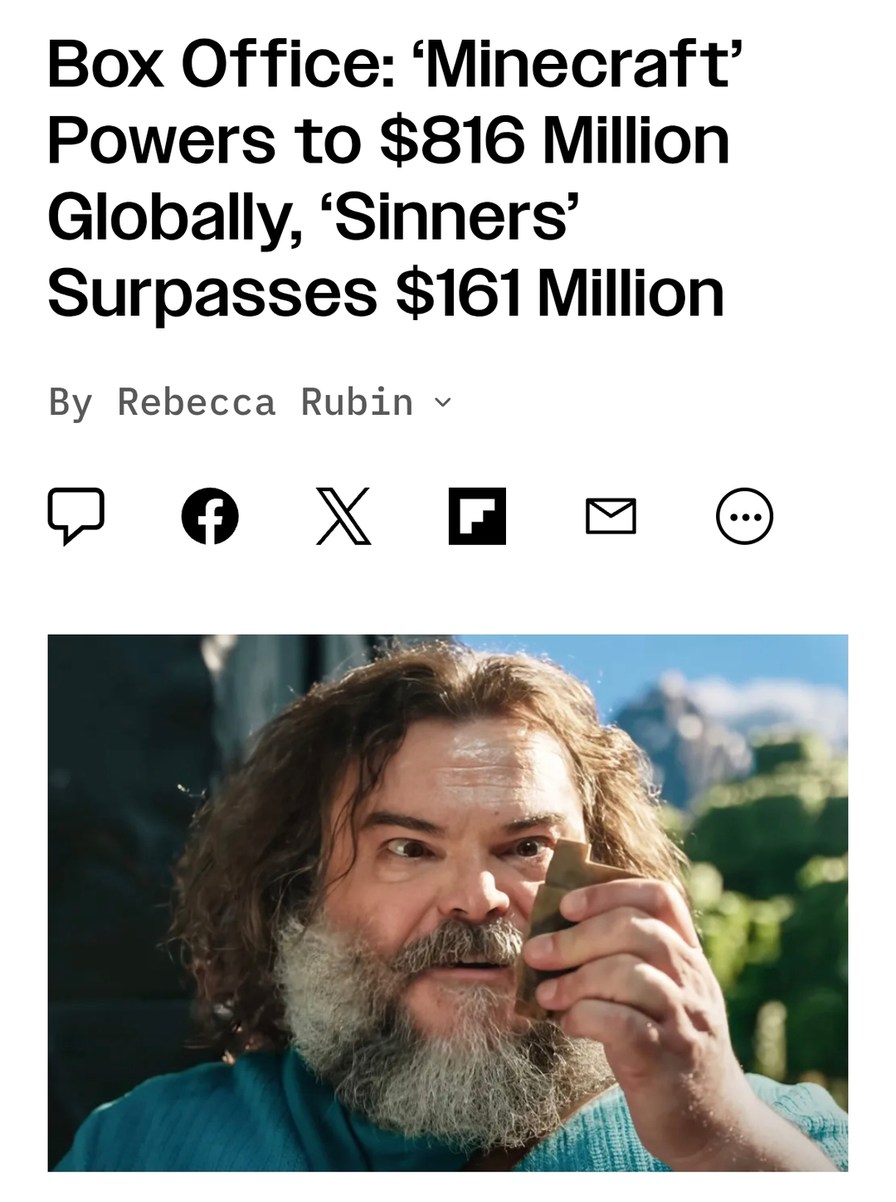 Minecraft movie smashing the box office like creepers smash walls - meme